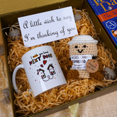 Crochet Coffee Plush, Next Door Mug & Wish Card Gift Set