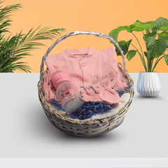Sweet Beginnings Pink Baby Gift Basket – With Feeding Bottle