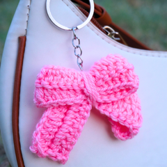 Handcrafted Crochet Pink Bow Keychain