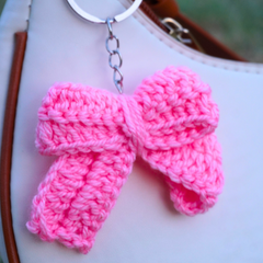 Handcrafted Crochet Pink Bow Keychain