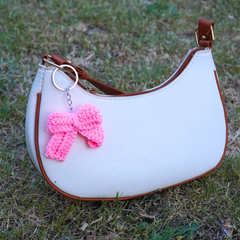 Handcrafted Crochet Pink Bow Keychain
