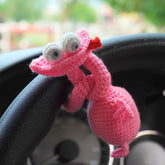 Handmade Crochet Pink Lizard Car Dashboard & Steering Wheel