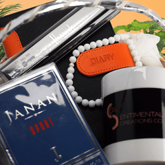 Deluxe Parents Gift Basket – Perfume, Customized Mug, Diary, Tasbeeh & Pen Set