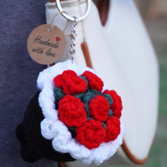 Handcrafted Crochet Mini Red Rose Bouquet keychain- Lahore