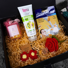 Self-Care Skincare, Scented Candle & Crochet Flower Gift Box