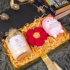 Positive Penguin Amigurumi, Candle & Flower Charm Cozy Gift Set