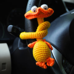 Handmade Crochet Yellow & Orange Duck Car Dashboard & Steering Wheel Charm