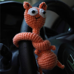 Handmade Crochet Orange Cat Car Dashboard & Steering Wheel Charm