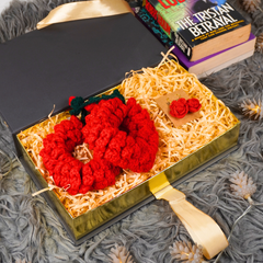 Handcrafted Crochet Crimson Rose Gajra & Accessory Gift Box