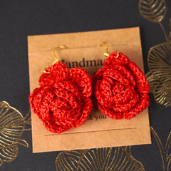 Handcrafted Crochet Rose Earrings