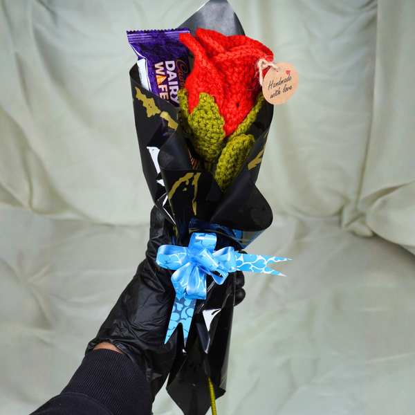 Single Rose Flower With Chocolate and Eid Mubarak Card