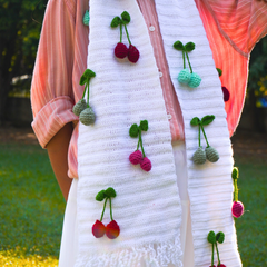 Handmade White Crochet Muffler with Cherry – CherryWhisper Wrap