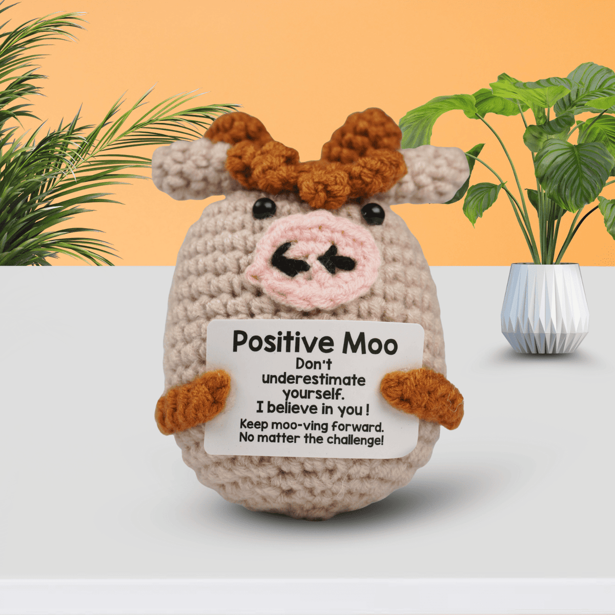 Positive Moo – Motivational Crochet Cow Plush