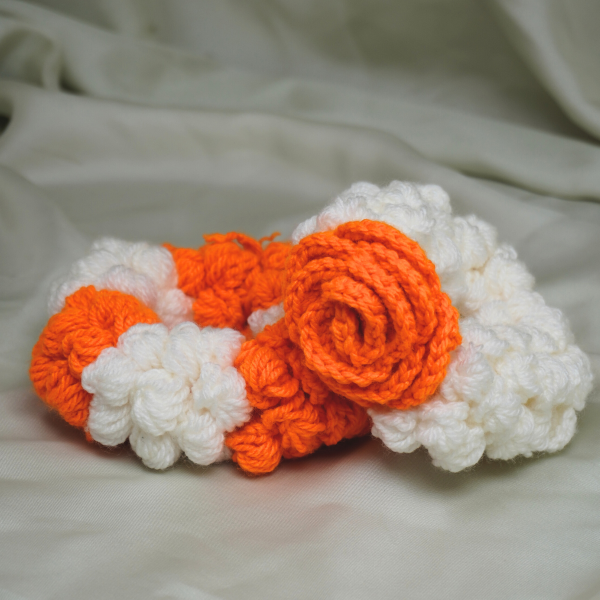 Handcrafted Orange & White Crochet Floral Gajra Set