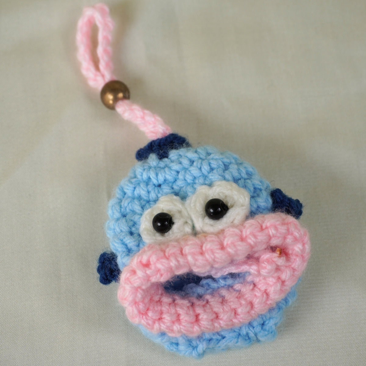 Handmade Crochet Blue Hangyodon Key Pouch & Charm