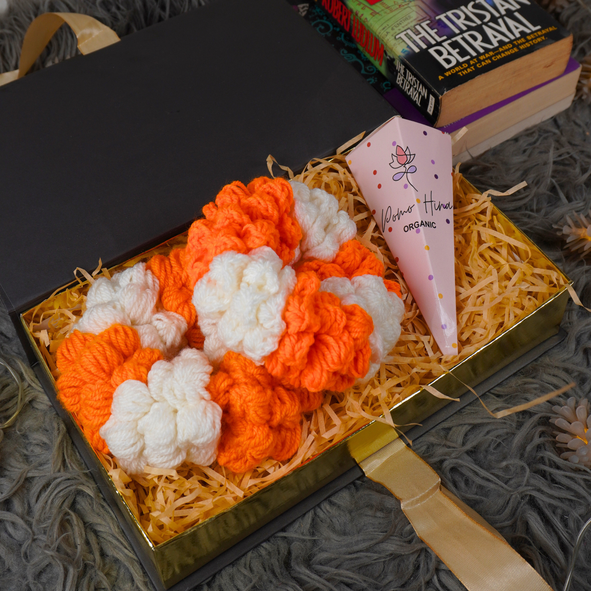 Marigold Bloom Crochet Gajra & Organic Henna Festive Combo Set