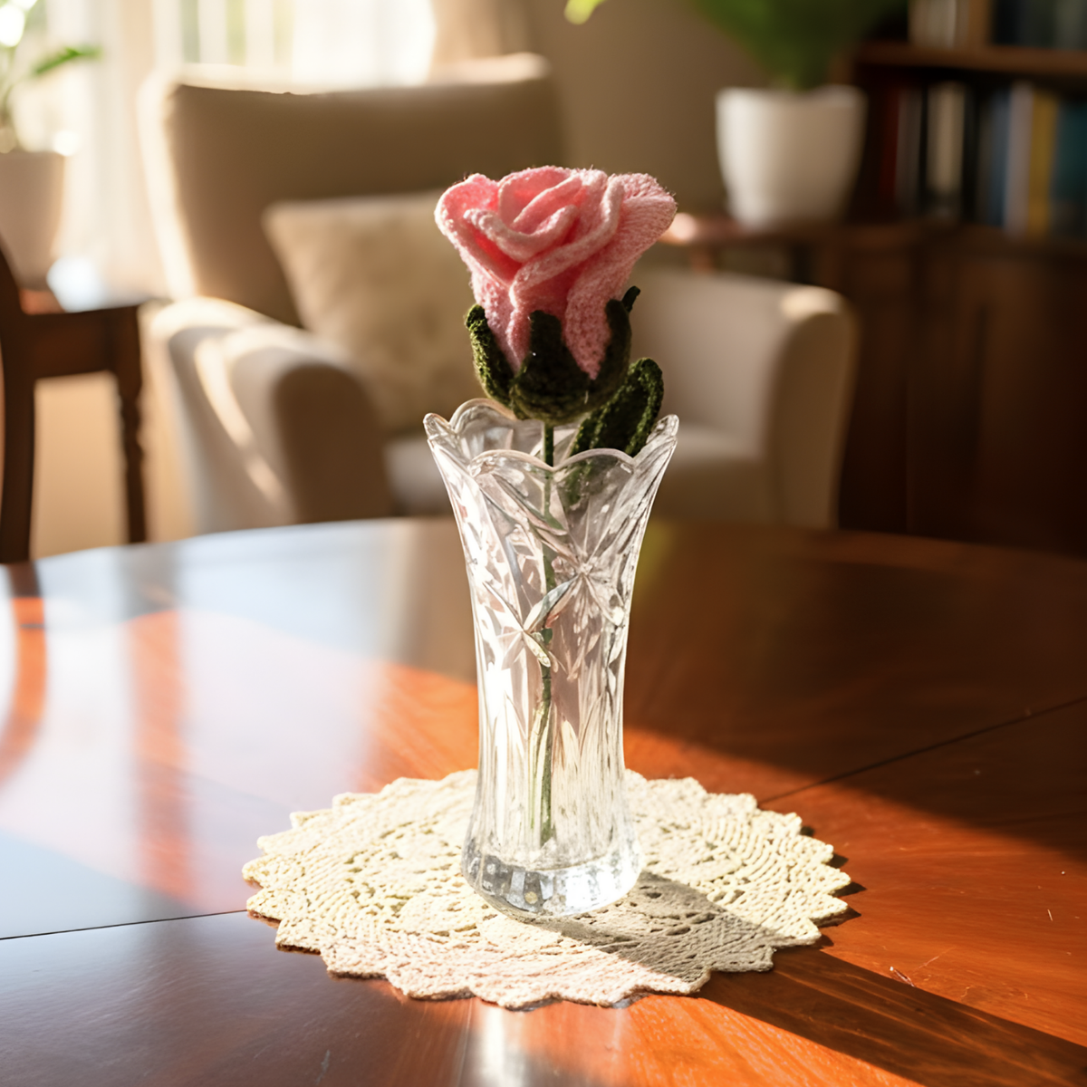 Blush Pink Crochet Rose