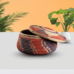 Handwoven Swirl Basket with Lid