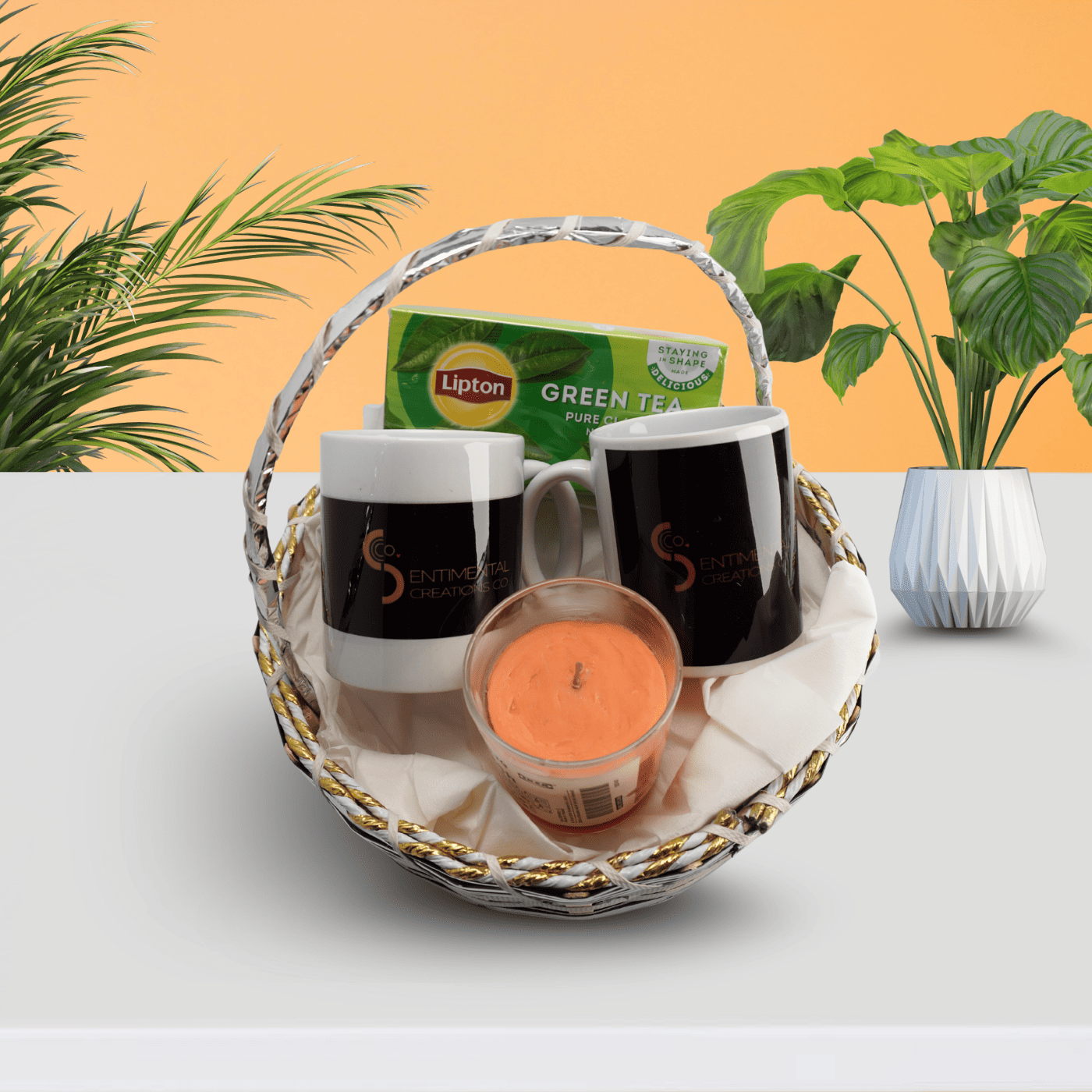 Tea Time Bliss Gift Set – Customized Mugs, Green Tea & Scented Candle