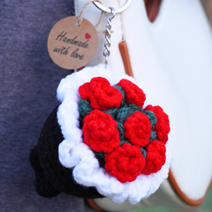 Handcrafted Crochet Mini Red Rose Bouquet keychain- Lahore