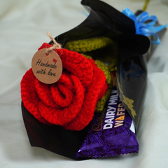 Single Rose Crochet Flower With Chocolate & Happy Mother’s Day Tag