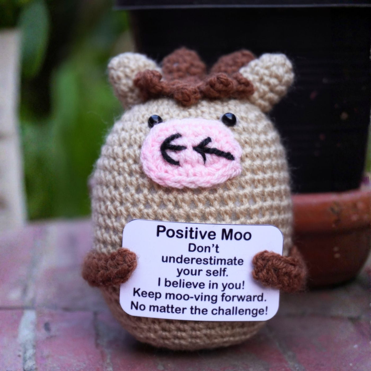 Positive Moo – Motivational Crochet Cow Plush