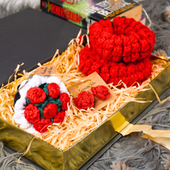 Scarlet Blossom Crochet Gajra, Earring & Keychain Ultimate Gift Set