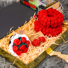 Scarlet Blossom Crochet Gajra, Earring & Keychain Ultimate Gift Set