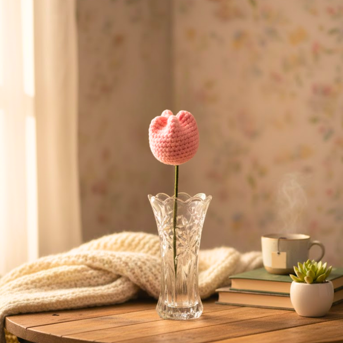 Soft Pink Crochet Tulip