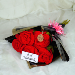 5 Rose Crochet Flower Bouqet With Eid Mubarak Card