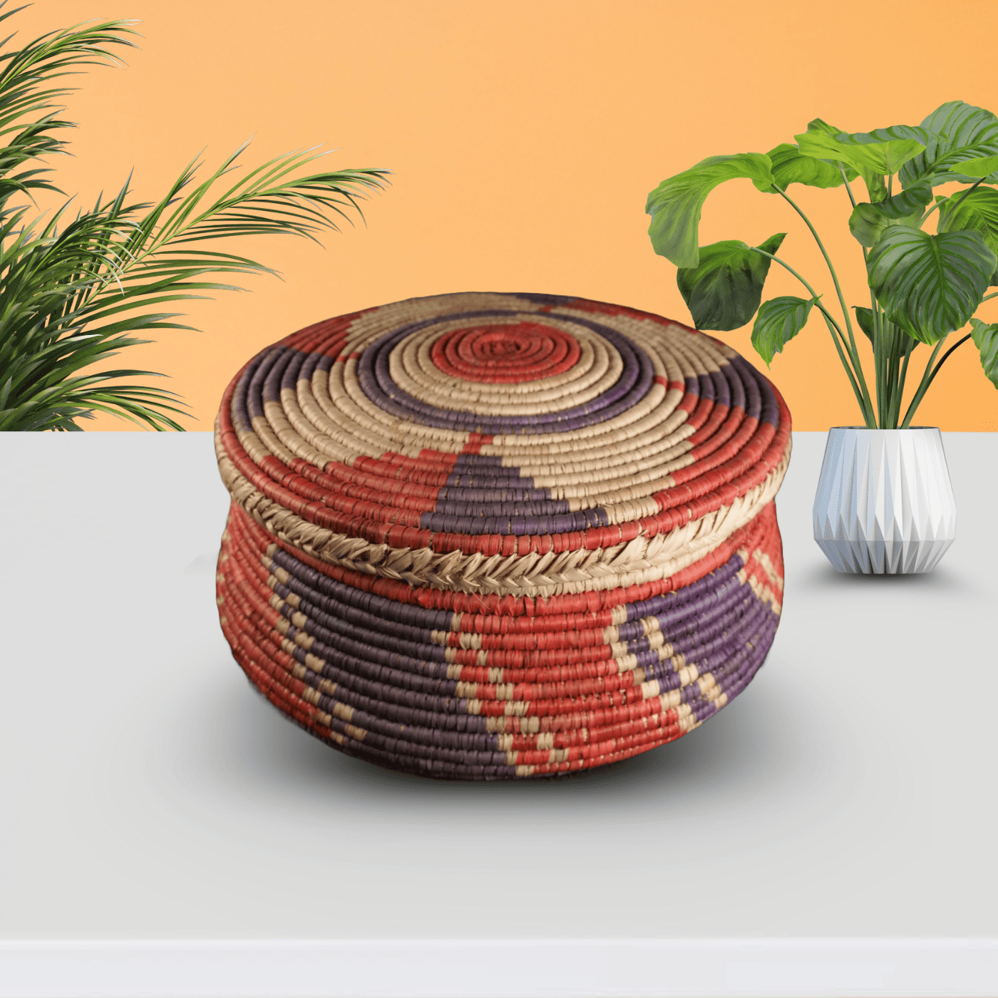 Handwoven Swirl Basket with Lid