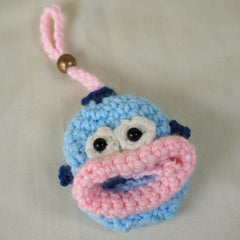 Handmade Crochet Blue Hangyodon Key Pouch & Charm