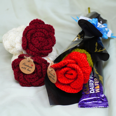 Single Rose Flower & Gajra Pair with Chocolate and Eid Mubarak Card