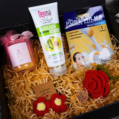 Self-Care Skincare, Scented Candle & Crochet Flower Gift Box