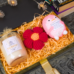 Positive Penguin Amigurumi, Candle & Flower Charm Cozy Gift Set