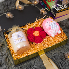 Positive Penguin Amigurumi, Candle & Flower Charm Cozy Gift Set