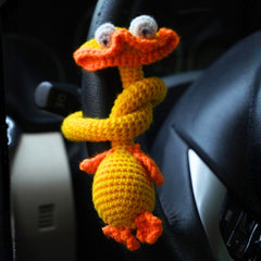 Handmade Crochet Yellow & Orange Duck Car Dashboard & Steering Wheel Charm