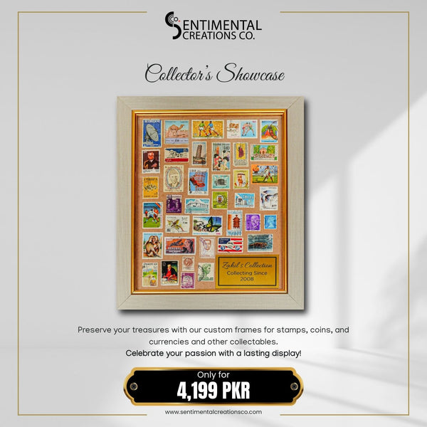 Framed collectible display with 'Sentimental Creations Co.' branding on a light gray background.