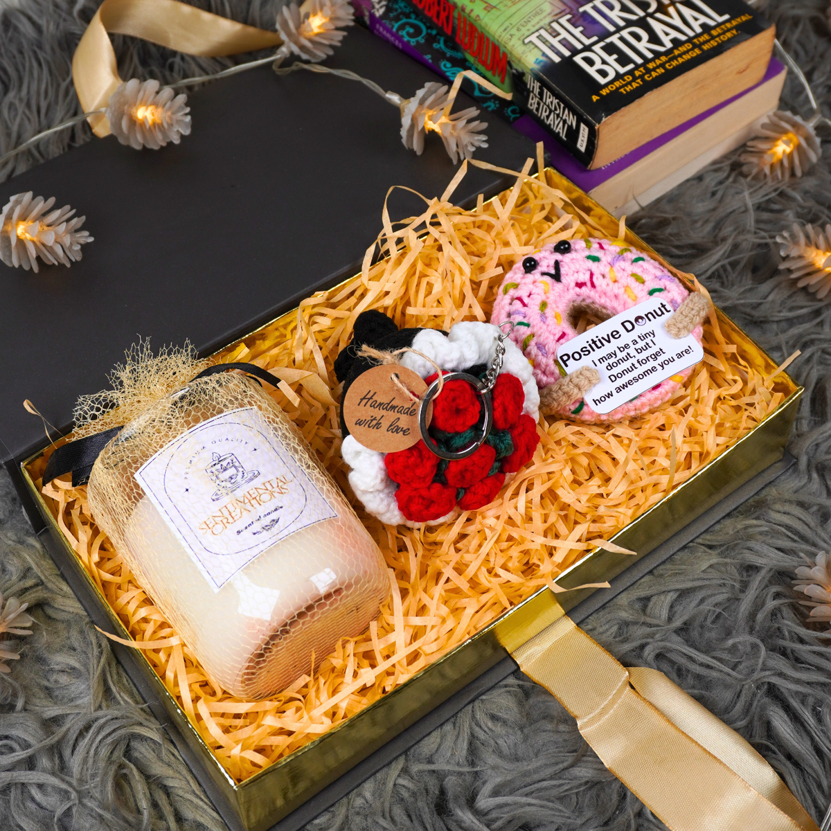 Positive Donut, Candle & Rose Charm Cozy Gift Set