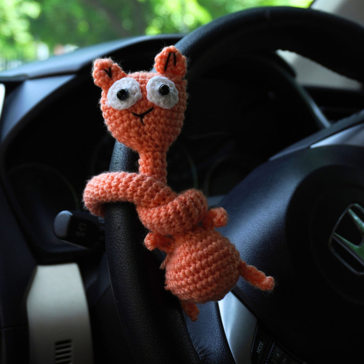 Handmade Crochet Orange Cat Car Dashboard & Steering Wheel Charm