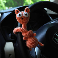 Handmade Crochet Orange Cat Car Dashboard & Steering Wheel Charm