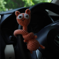 Handmade Crochet Orange Cat Car Dashboard & Steering Wheel Charm