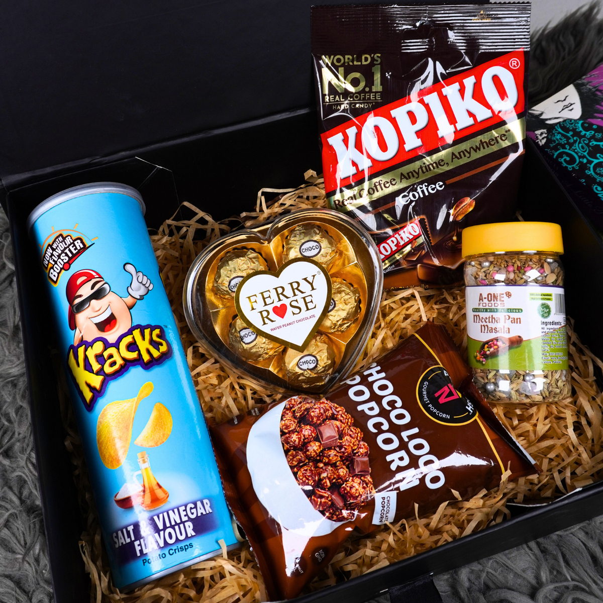 Ferry Rose Chocolates, Kopiko Candy & Gourmet Snacks Gift Box