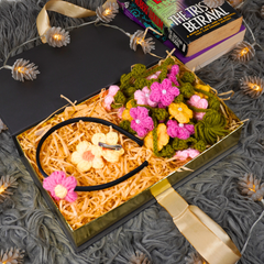 Meadow Blossom Crochet Headband, Hair Clip & Floral Gajra Gift Set
