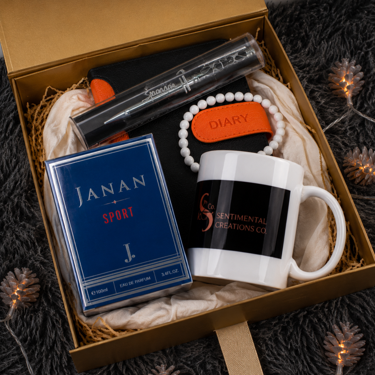 Executive Leather Diary, J. Janan Sport Perfume, Metal Pen, Bracelet & Mug Gift Set