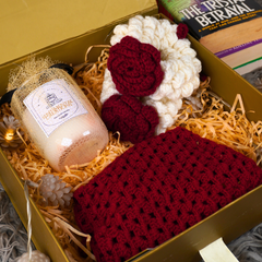 Crimson Rose Crochet Gajra, Candle & Pouch Festive Gift Set