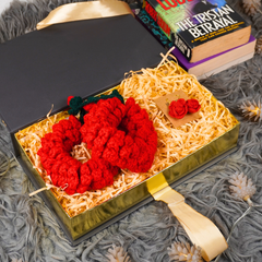 Handcrafted Crochet Crimson Rose Gajra & Accessory Gift Box