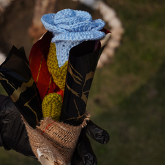 Single Stem Blue Wrapped Gift