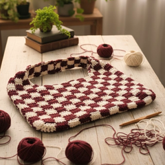 Crimson Checkered Crochet Tote