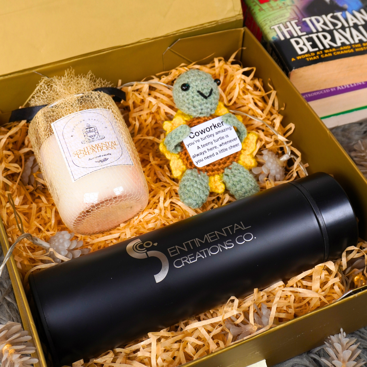 Positive Turtle Amigurumi, Smart Thermos & Scented Candle Premium Gift Set